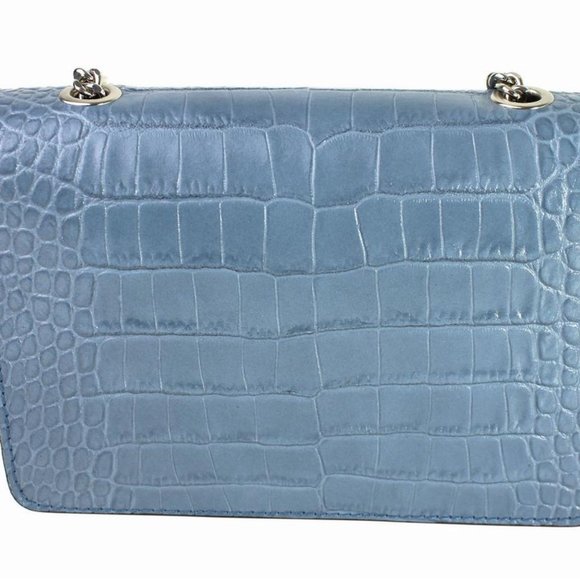 Julia Light Blue Italian Leather Flap Shoulder Bag - Picture 1 of 5